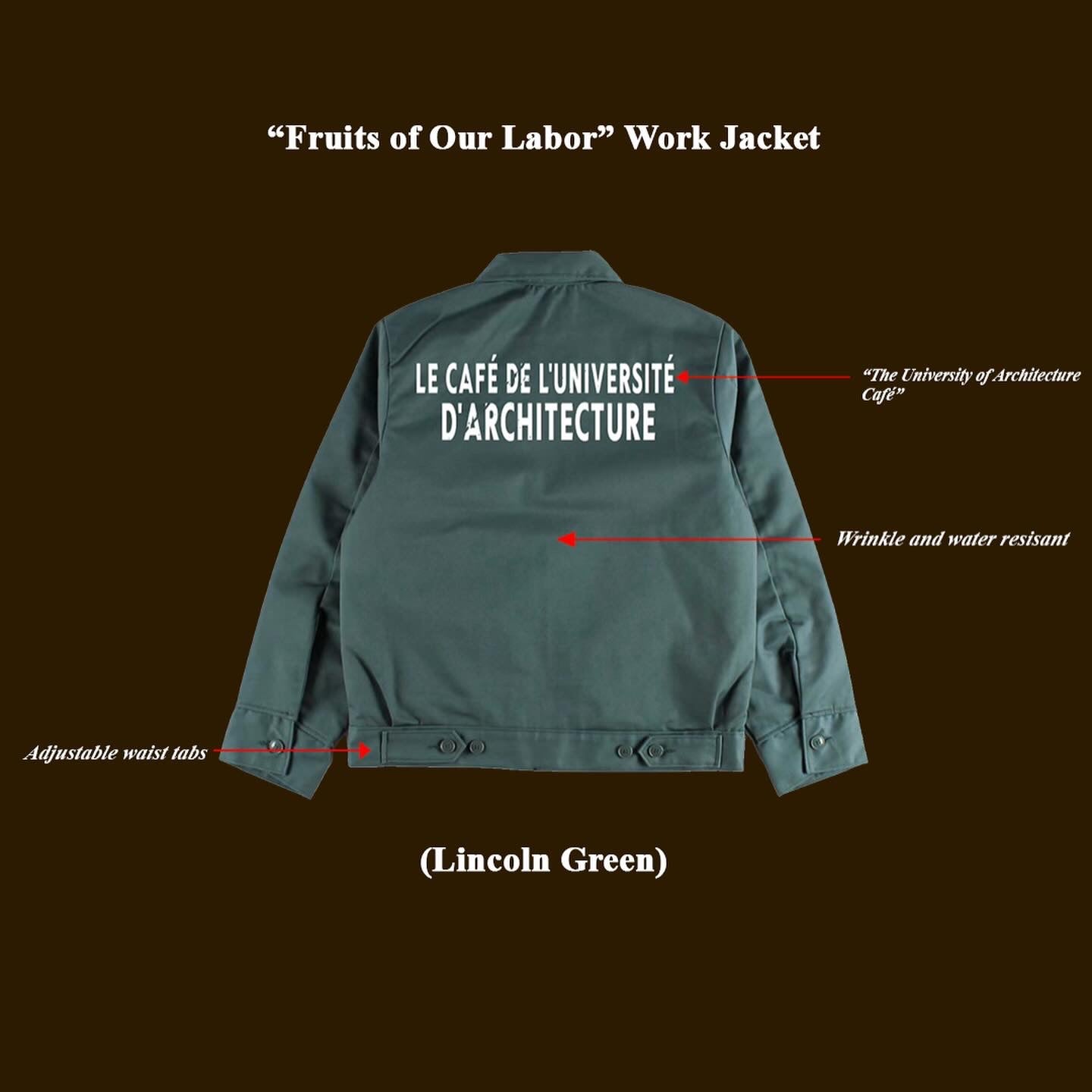 Breakfast With Champions x The Brick-Layer’s Club “FRUITS OF OUR LABOR” Insulated Work Jacket(LINCOLN GREEN)