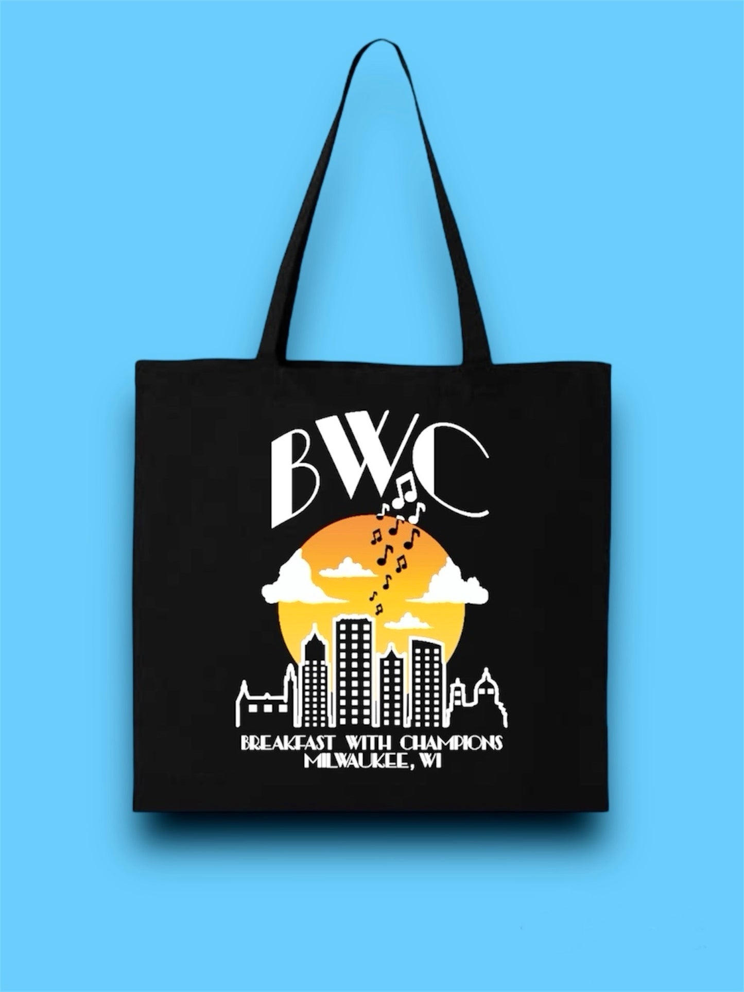 BREAKFAST WITH CHAMPIONS “MUSIC-CITY MILWAUKEE” HEAVY CANVAS TOTE BAG(BLK)