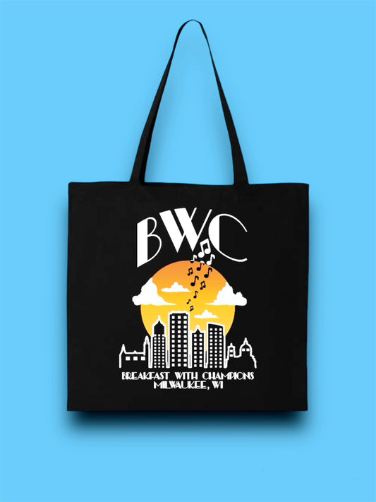 BREAKFAST WITH CHAMPIONS “MUSIC-CITY MILWAUKEE” HEAVY CANVAS TOTE BAG(BLK)