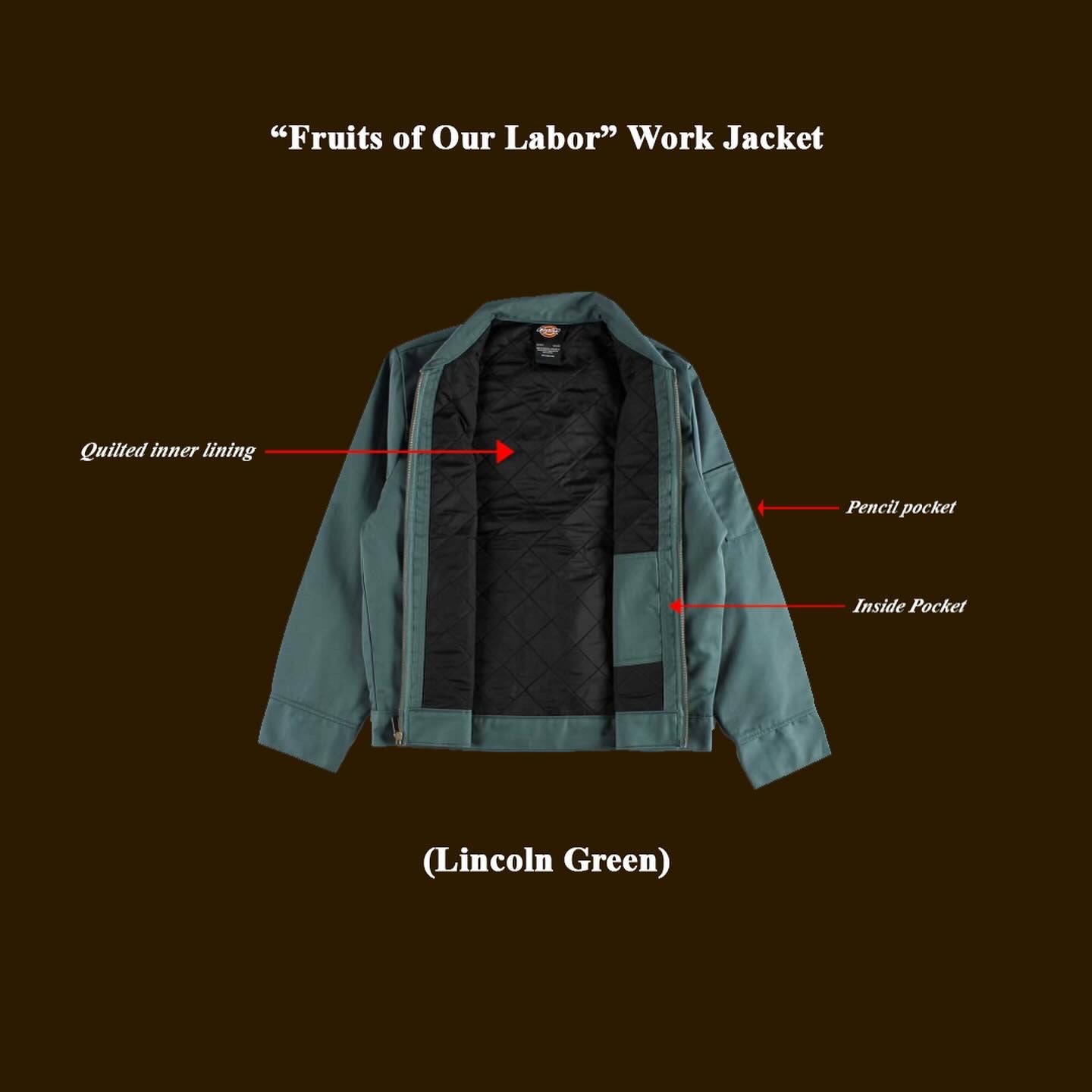 Breakfast With Champions x The Brick-Layer’s Club “FRUITS OF OUR LABOR” Insulated Work Jacket(LINCOLN GREEN)